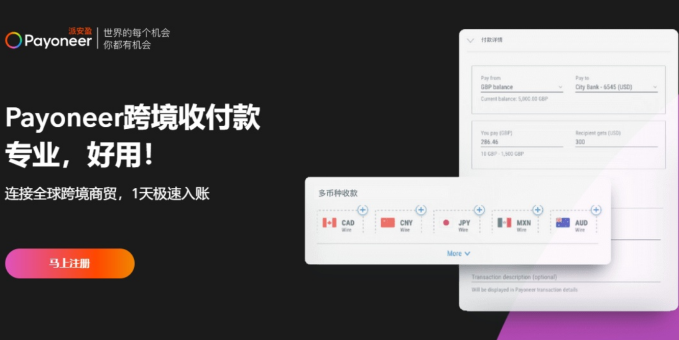 Payoneer派安盈全新开通新加坡T/T电汇收款账户