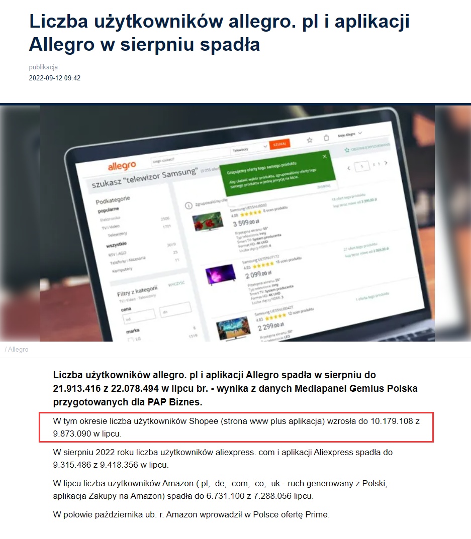 8月Shopee在波兰买家数量增加