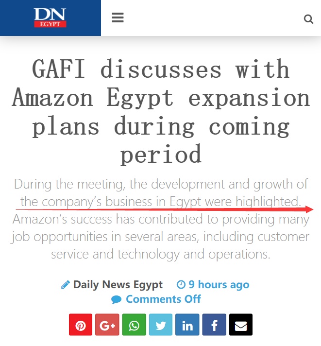 亚马逊将继续在埃及投资扩张