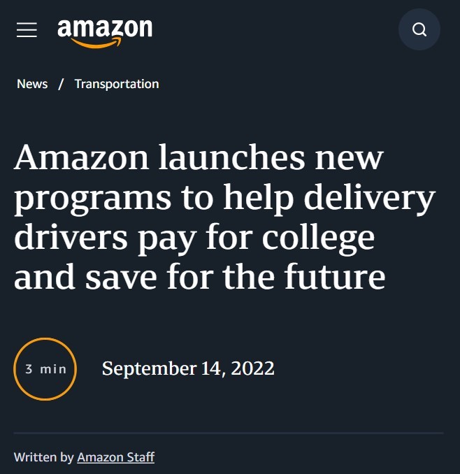 亚马逊将投资4.5亿美元为送货司机涨薪