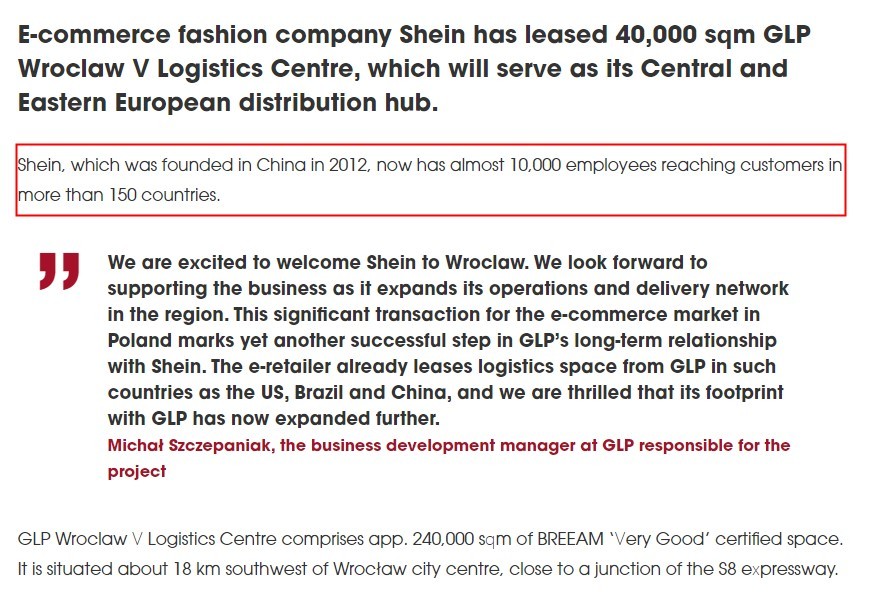 Shein将在波兰开设中欧和东欧配送中心