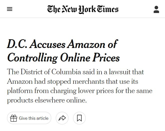 亚马逊被指通过协议人为抬高价格