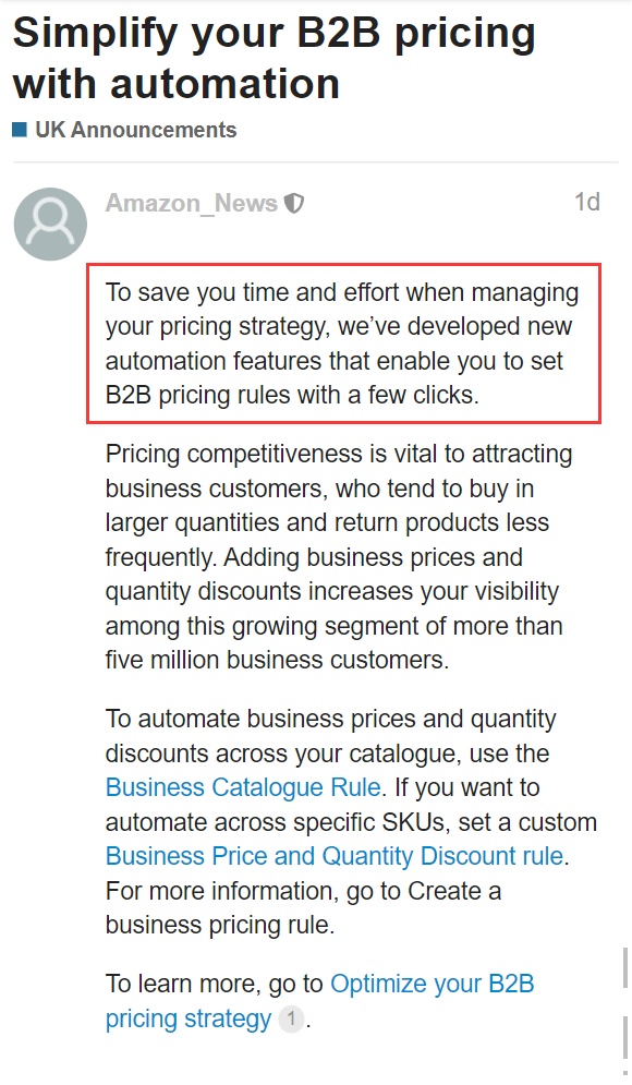 亚马逊欧洲站：B2B定价规则可自动化设置