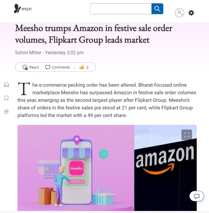 印度社交电商Meesho上半年下载量破亿 超亚马逊和Flipkart