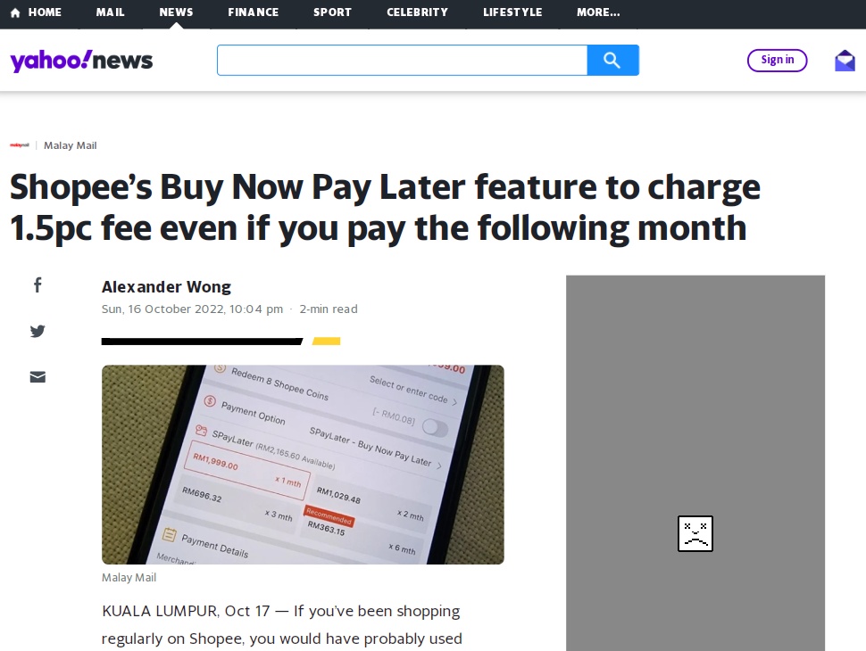 Shopee马来西亚“先买后付”服务将收取1.5%手续费