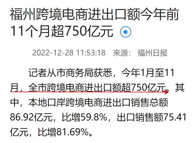 福州今年前11个月跨境电商进出口额超750亿元