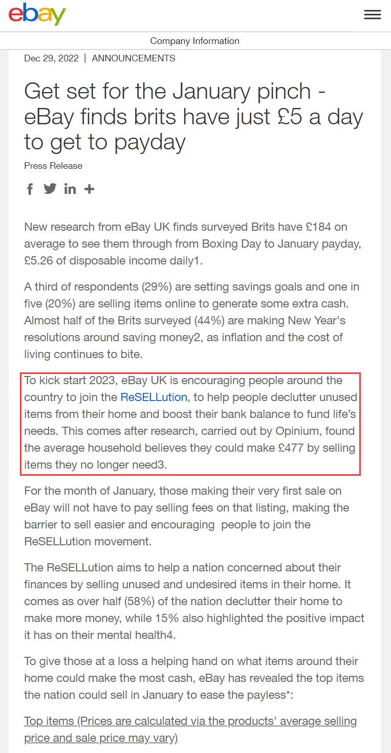 eBay英国推出ReSELLution计划,鼓励出售二手物品