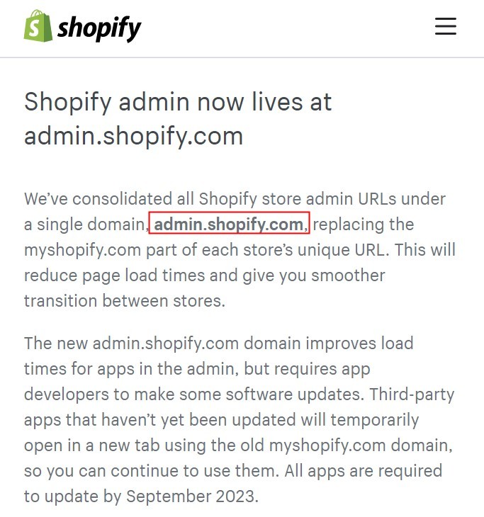 Shopify多个后台域名合并至admin.shopify.com