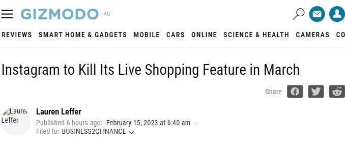 Instagram将于3月取消其直播购物功能