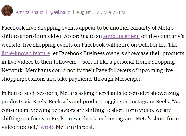 Instagram将于3月取消其直播购物功能