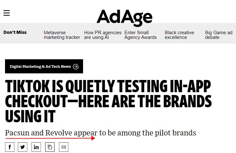 TikTok在美国推出应用内购物功能 已有品牌参与内测