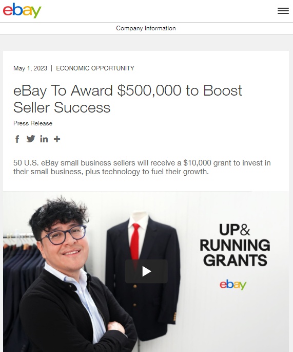 eBay将奖励50万美元以促进小企业卖家发展