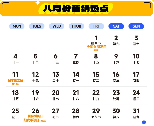 2025年跨境电商营销日历(跨境电商全年节日表)