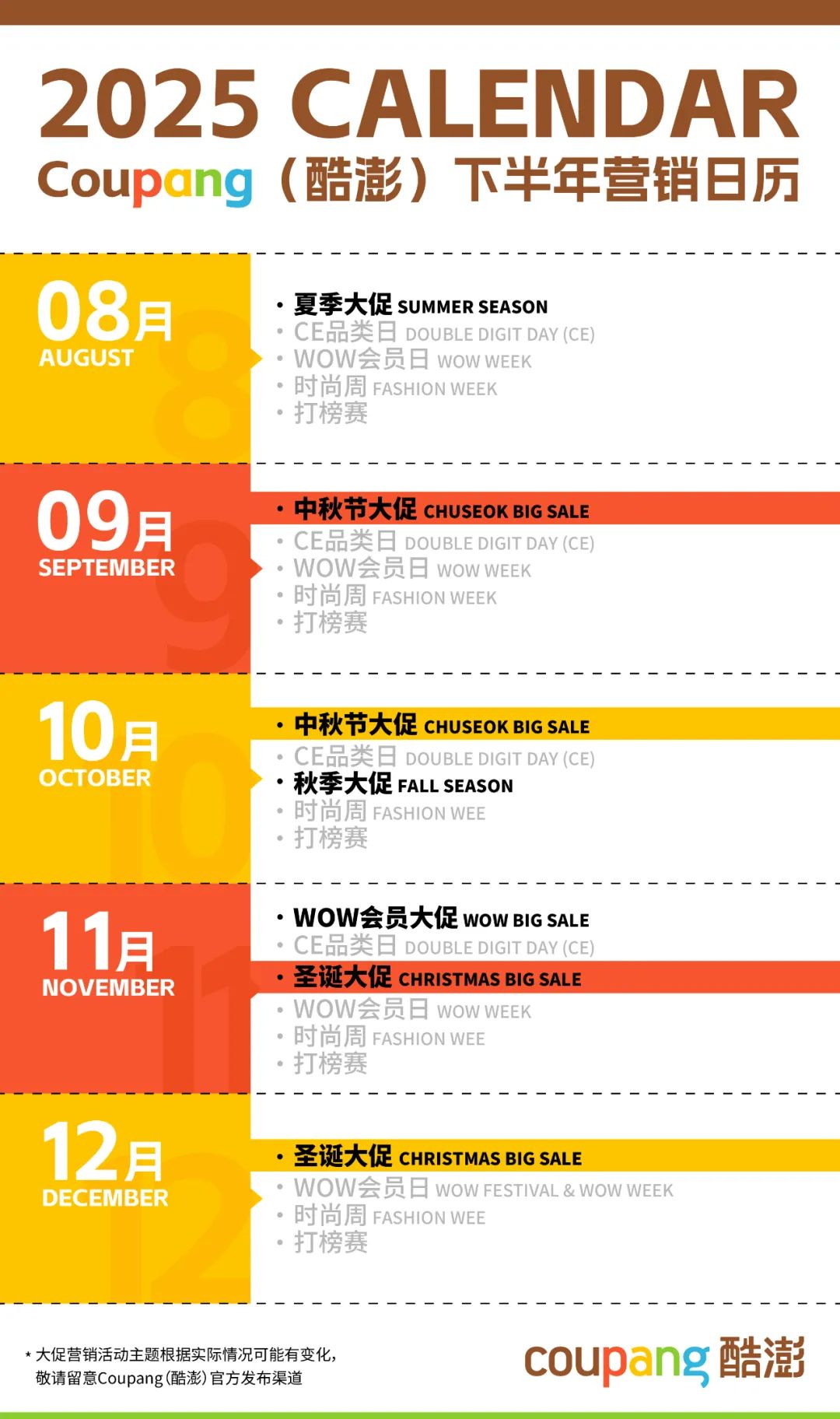 韩国Coupang(酷澎)下半年营销日历(选品攻略)
